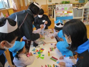 繩手中学校との交流会　年少組